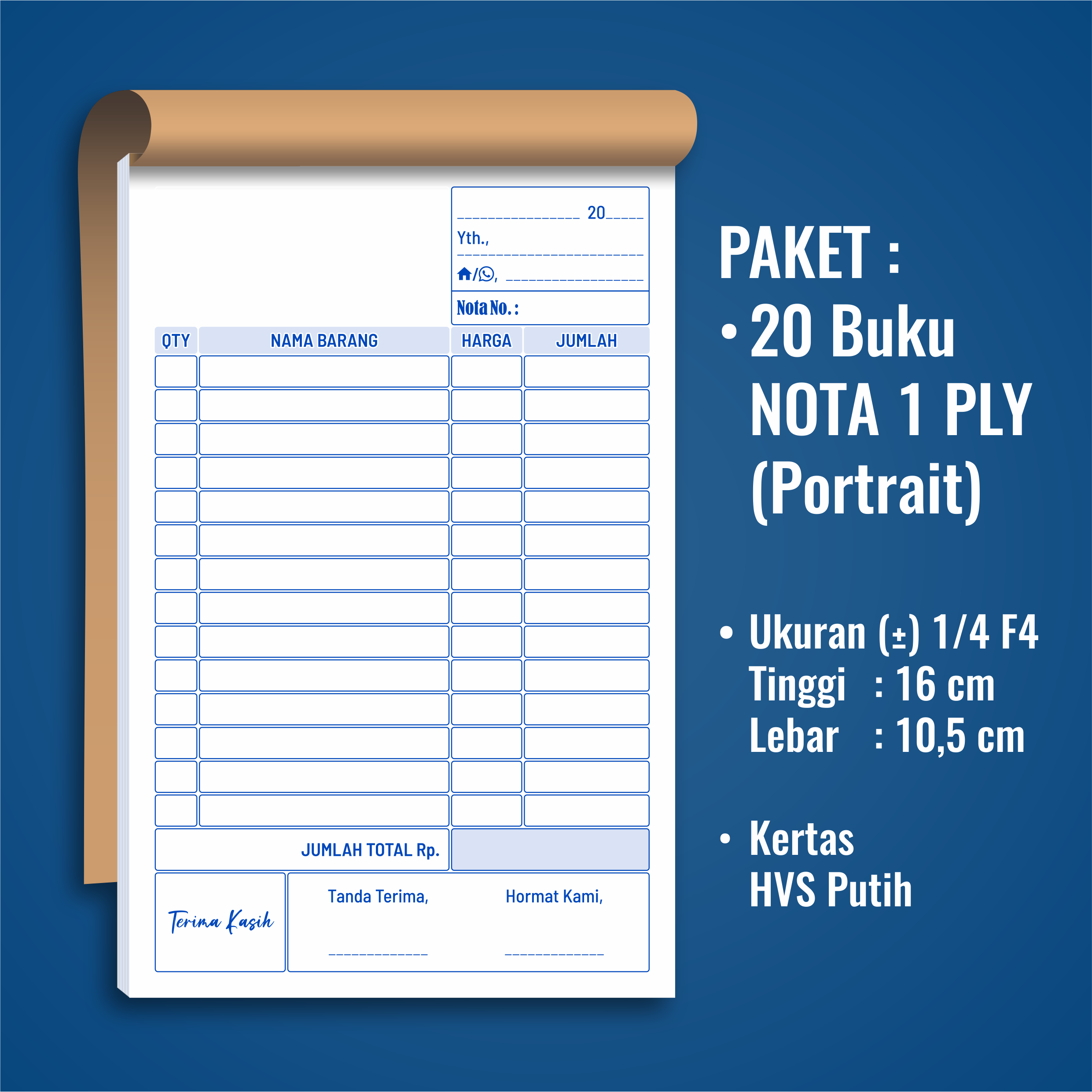 NOTA HVS 1 PLY 100 Lembar Perbuku